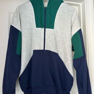 VINTAGE Zip-Up Sweater - Green, Gray, and Blue